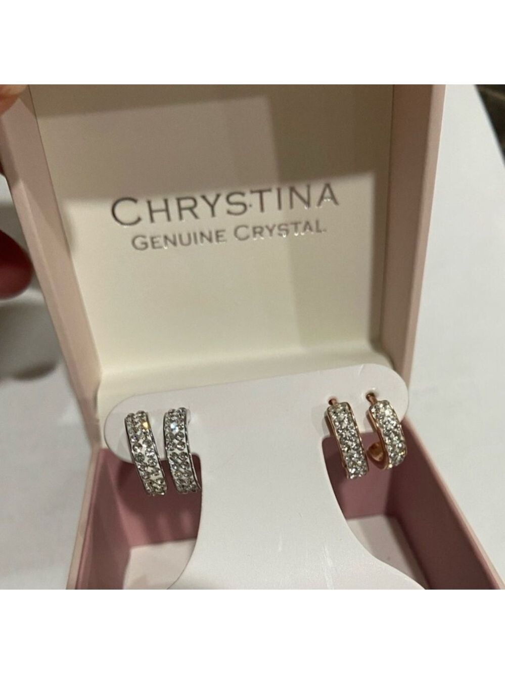 Chrystina genuine Sparkling Silver Crystal Earrings set of 2 pairs